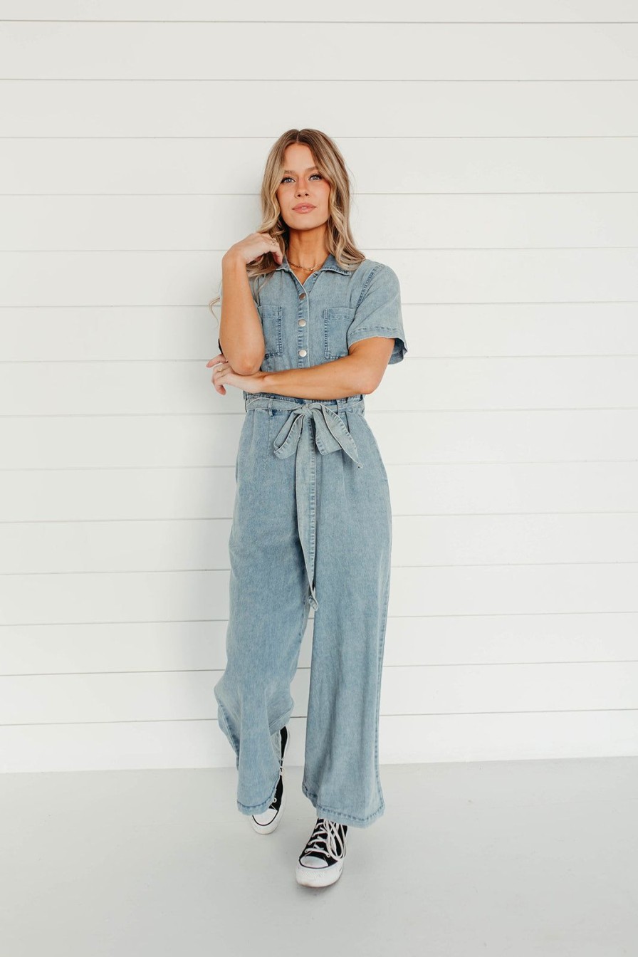 Women Pink Desert Tops | The Dylann Belted Jumpsuit In Denim