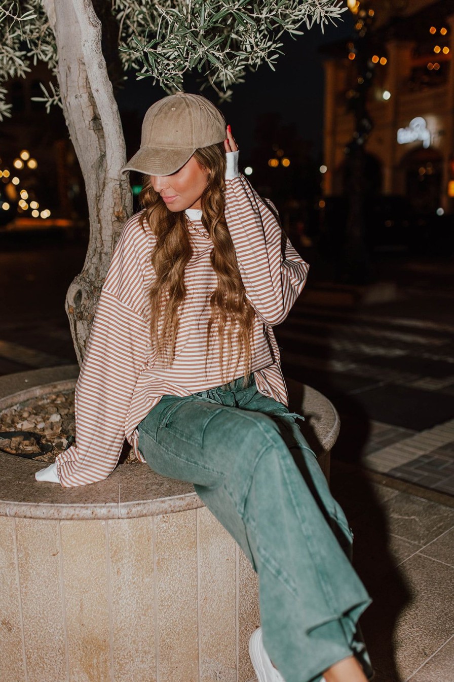 Women Pink Desert Tops | The Claire Striped Top In Tan