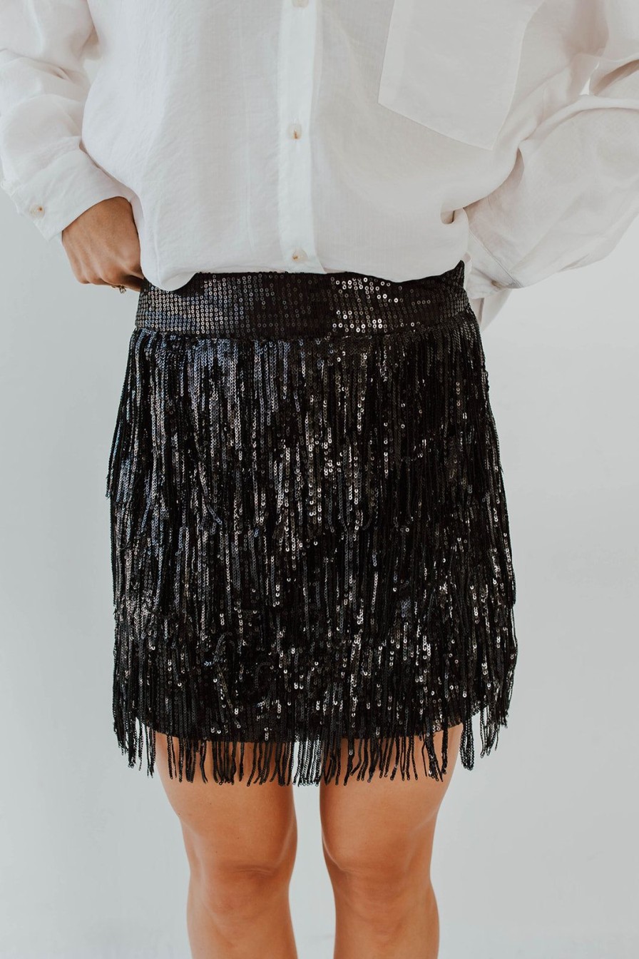 Women Pink Desert Skirts | The Sequin Fringe Mini Skirt In Black