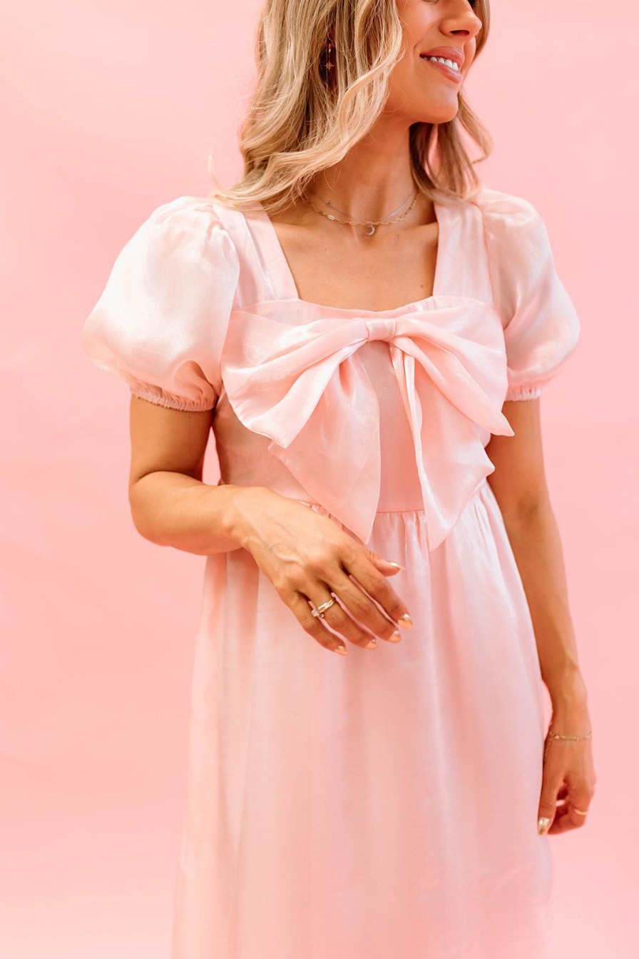 Women Pink Desert Dresses | The Satin Bow Dress In Powder Pink By Pink Desert