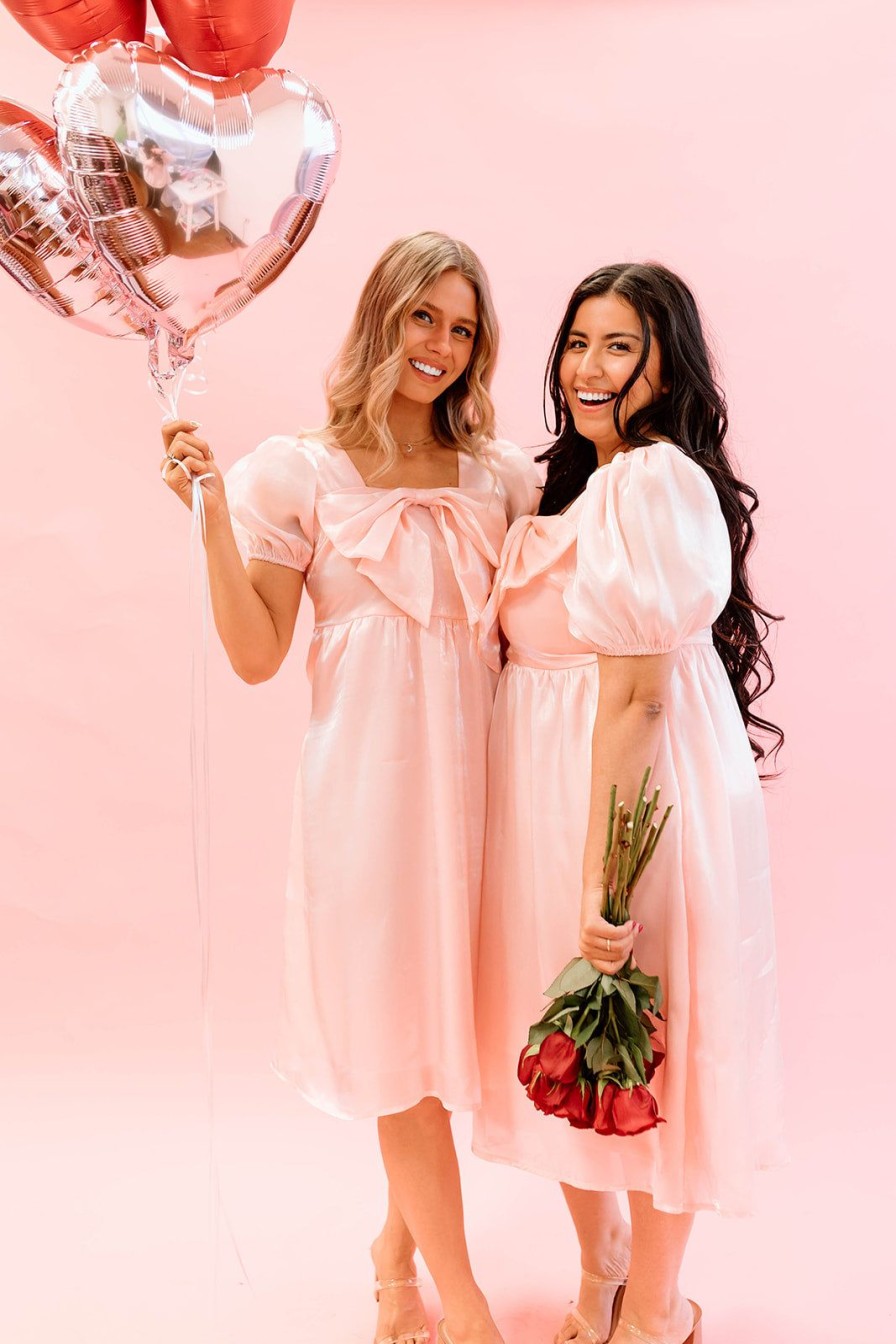 Women Pink Desert Dresses | The Satin Bow Dress In Powder Pink By Pink Desert