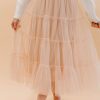 Women Pink Desert Bottoms | The Melinda Mesh Tiered Skirt In Blush