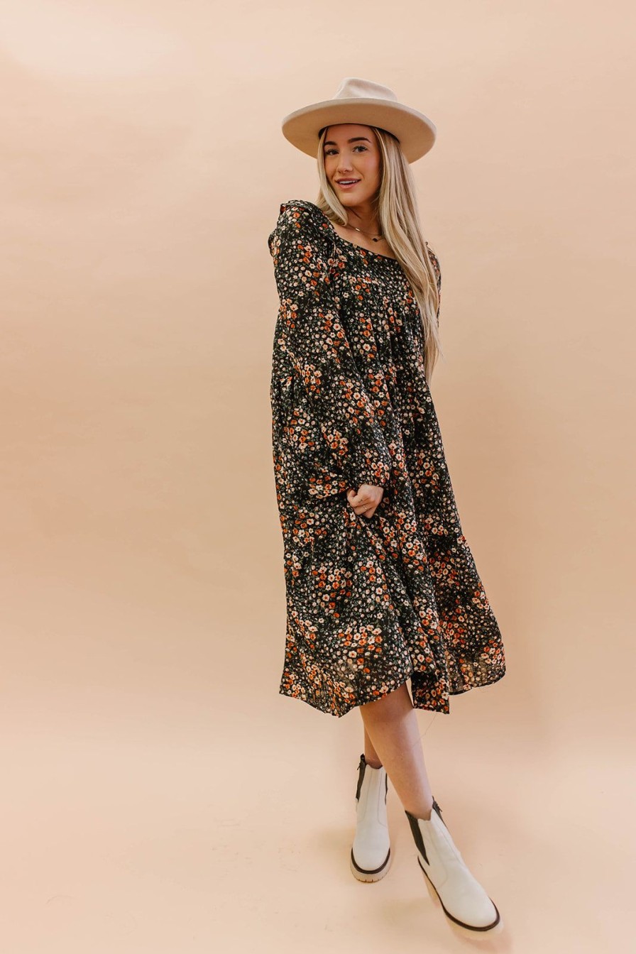 Women Pink Desert Dresses | The Francine Midi Dress In Black Floral