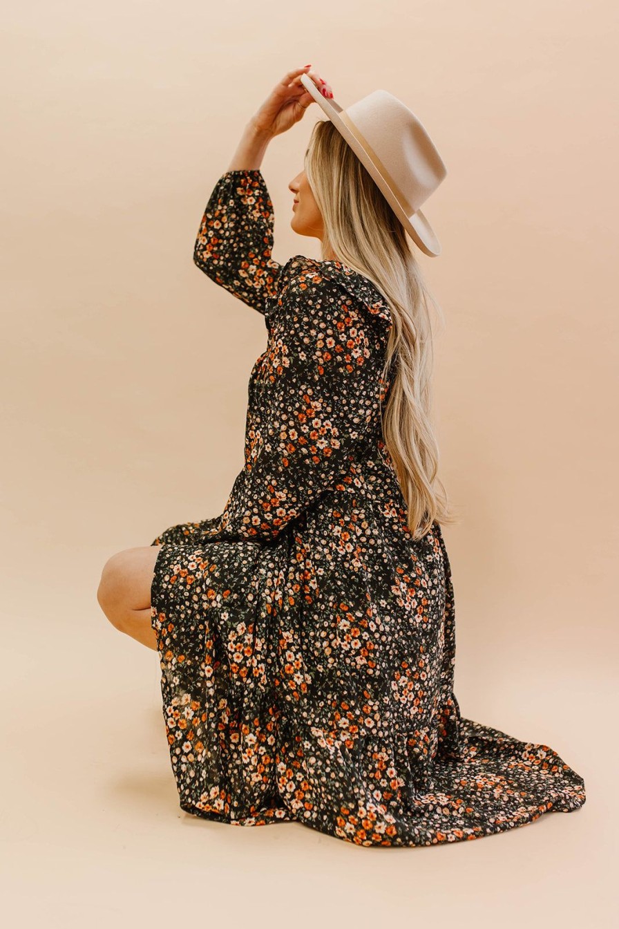 Women Pink Desert Dresses | The Francine Midi Dress In Black Floral