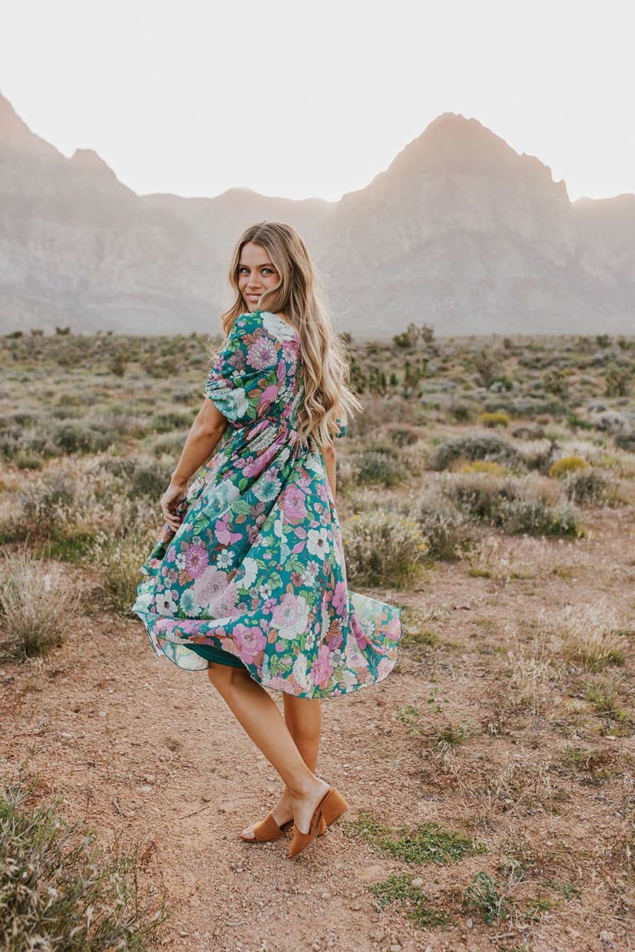 Women Pink Desert Dresses | The Luna Sweetheart Dress In Teal Floral By Pink Desert