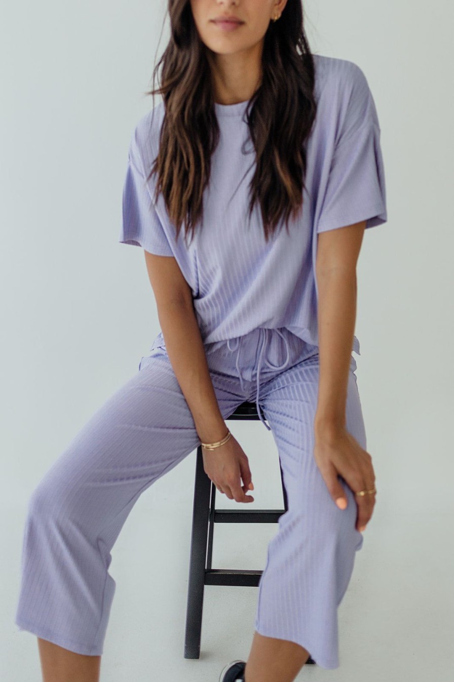 Women Pink Desert Tops | The Rylie Ribbed Wide Leg Set In Lavender By Pink Desert