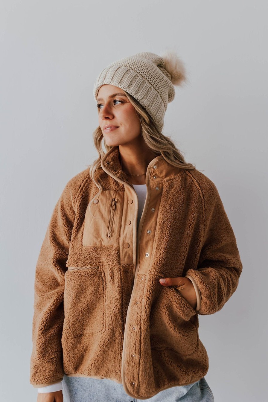 Women Pink Desert Tops | The Siena Sherpa Jacket In Camel