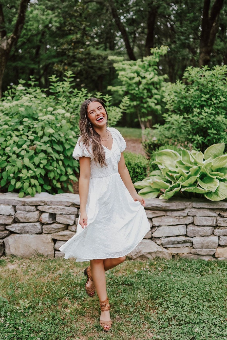 Women Pink Desert Dresses | The Betsy Tie Front Embroidered Dress In White By Pink Desert