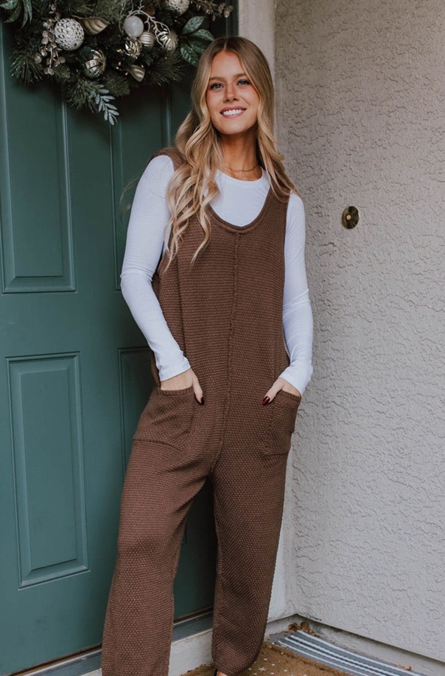 Women Pink Desert Tops | The Hartley Sweater Jumpsuit In Brown