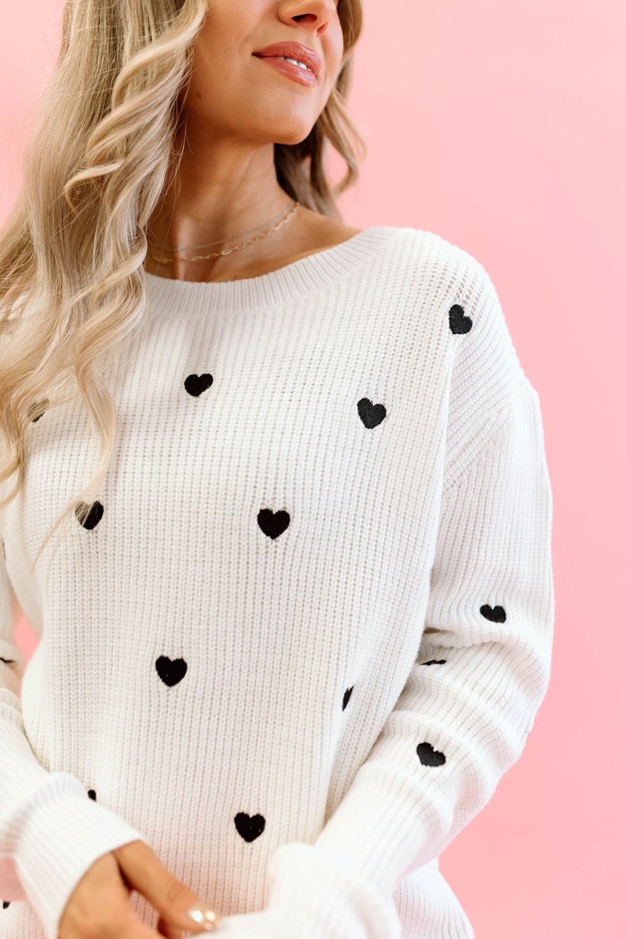 Women Pink Desert Tops | The Heart Confetti Sweater In Ivory