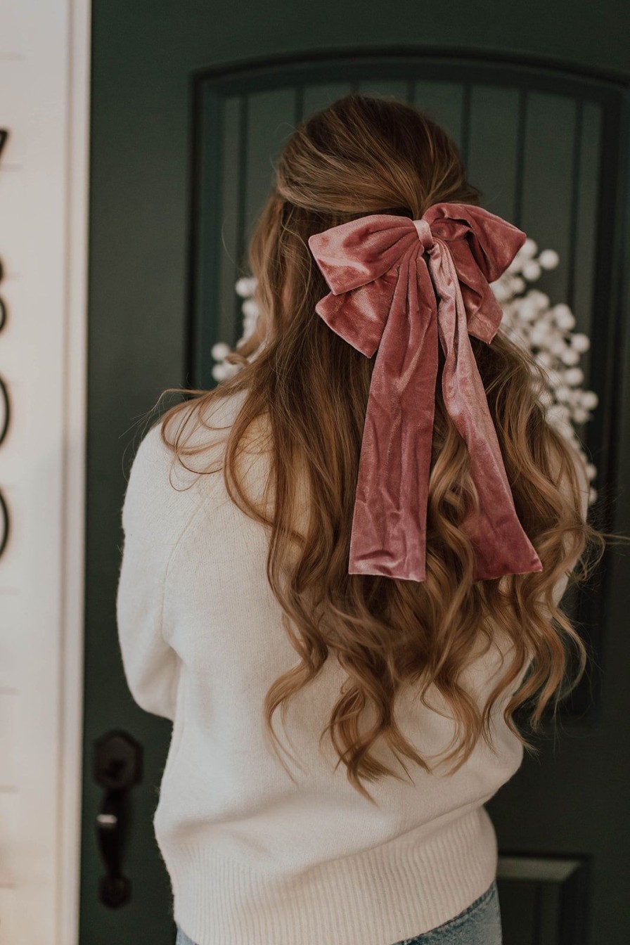 Women Pink Desert | The Velvet Ribbon Hair Bow- 4 Colors