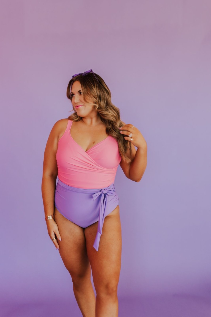 Women Pink Desert One-Pieces | Sarah Wrap One Piece In Bubblegum Color Block By Pink Desert