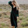 Women Pink Desert Dresses | The Vivian Velvet Maxi Dress In Emerald