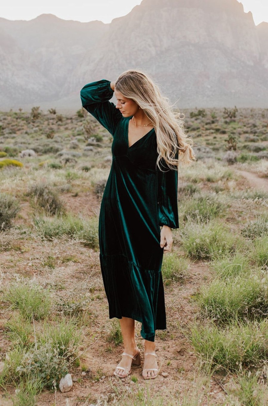 Women Pink Desert Dresses | The Vivian Velvet Maxi Dress In Emerald