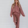 Women Pink Desert Tops | The Hanna Henley Sweater Set In Mauve