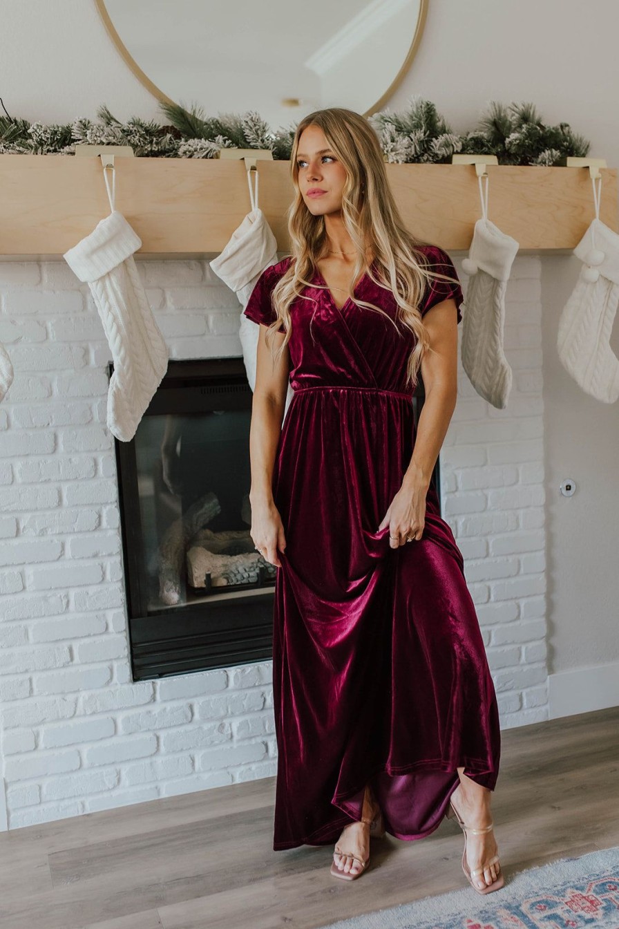 Women Pink Desert Dresses | The Valentine Velvet Dress In Burgundy