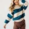 Women Pink Desert Tops | The Seattle Striped Sweater In Emerald Teal