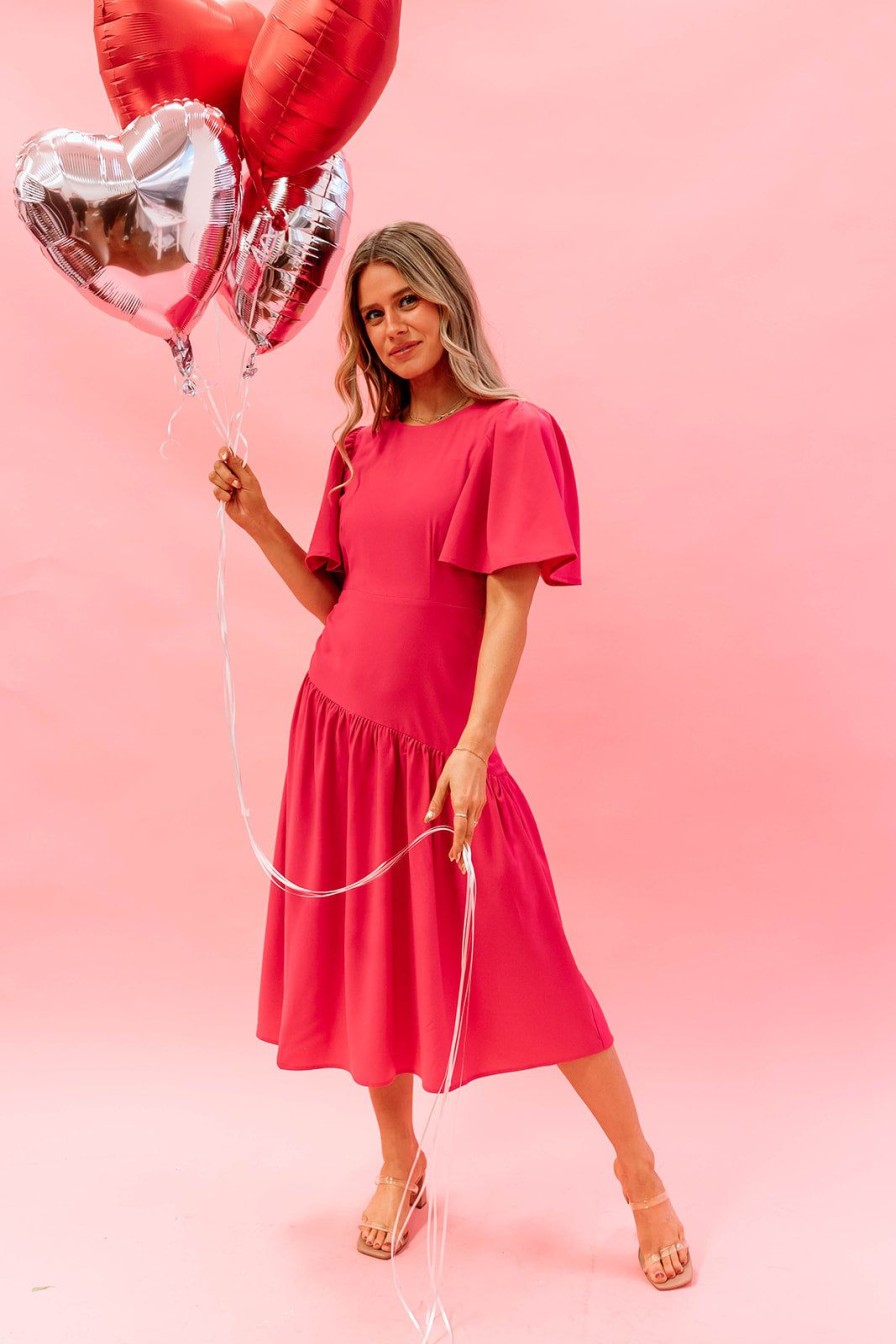 Women Pink Desert Dresses | The Cindee Drop Waist Dress In Fuschia