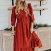 Women Pink Desert Dresses | The Raven Ruffle Midi Dress In Rust