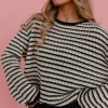 Women Pink Desert Tops | The Blaire Striped Sweater In Black