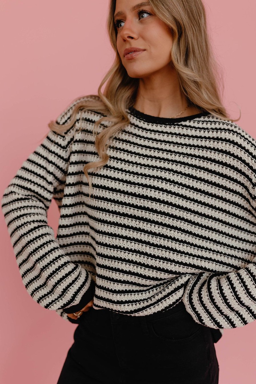 Women Pink Desert Tops | The Blaire Striped Sweater In Black