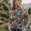 Women Pink Desert Tops | The Beth Floral Mesh Top In Black