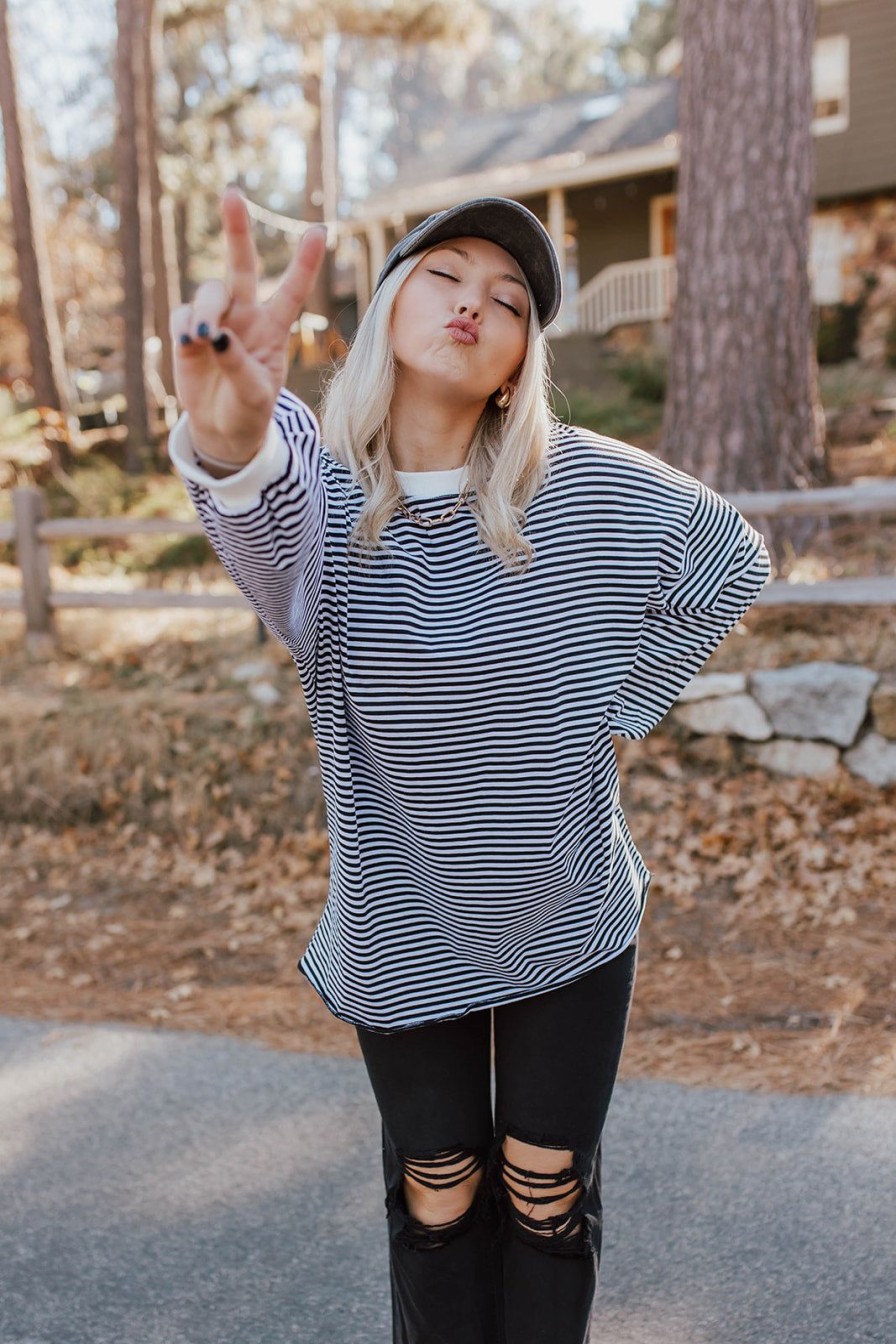 Women Pink Desert Tops | The Claire Striped Top In Black