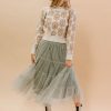 Women Pink Desert Bottoms | The Melinda Mesh Tiered Skirt In Sage