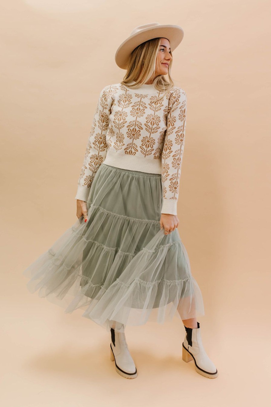 Women Pink Desert Bottoms | The Melinda Mesh Tiered Skirt In Sage