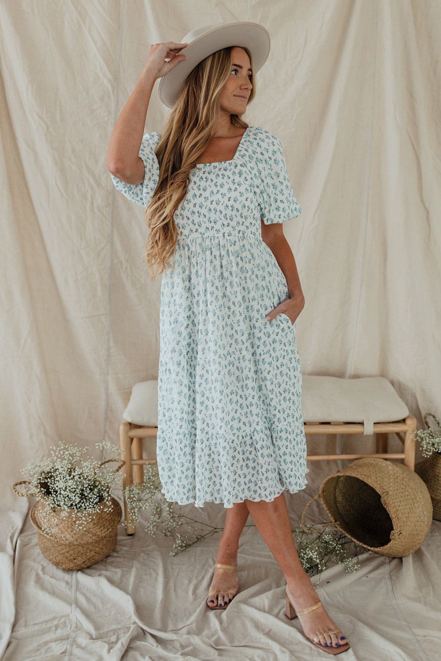 Women Pink Desert Dresses | The Wildest Dreams Dress In Blue Floral By Pink Desert