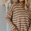 Women Pink Desert Tops | The Stacie Striped Polo Sweater In Latte