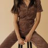 Women Pink Desert Tops | The Harriet Corduroy Jumpsuit In Chocolate