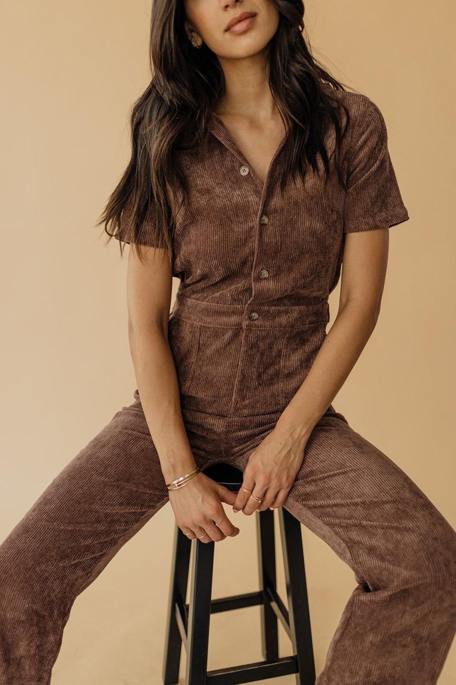 Women Pink Desert Tops | The Harriet Corduroy Jumpsuit In Chocolate