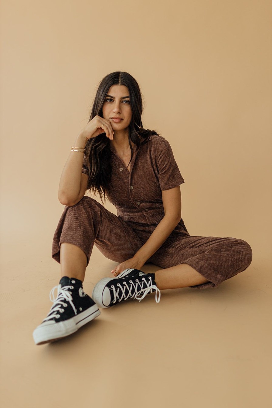 Women Pink Desert Tops | The Harriet Corduroy Jumpsuit In Chocolate