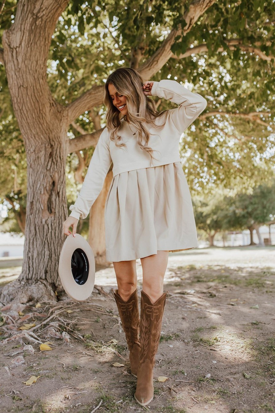 Women Pink Desert Dresses | The Terri Pleated Mini Dress In Stone