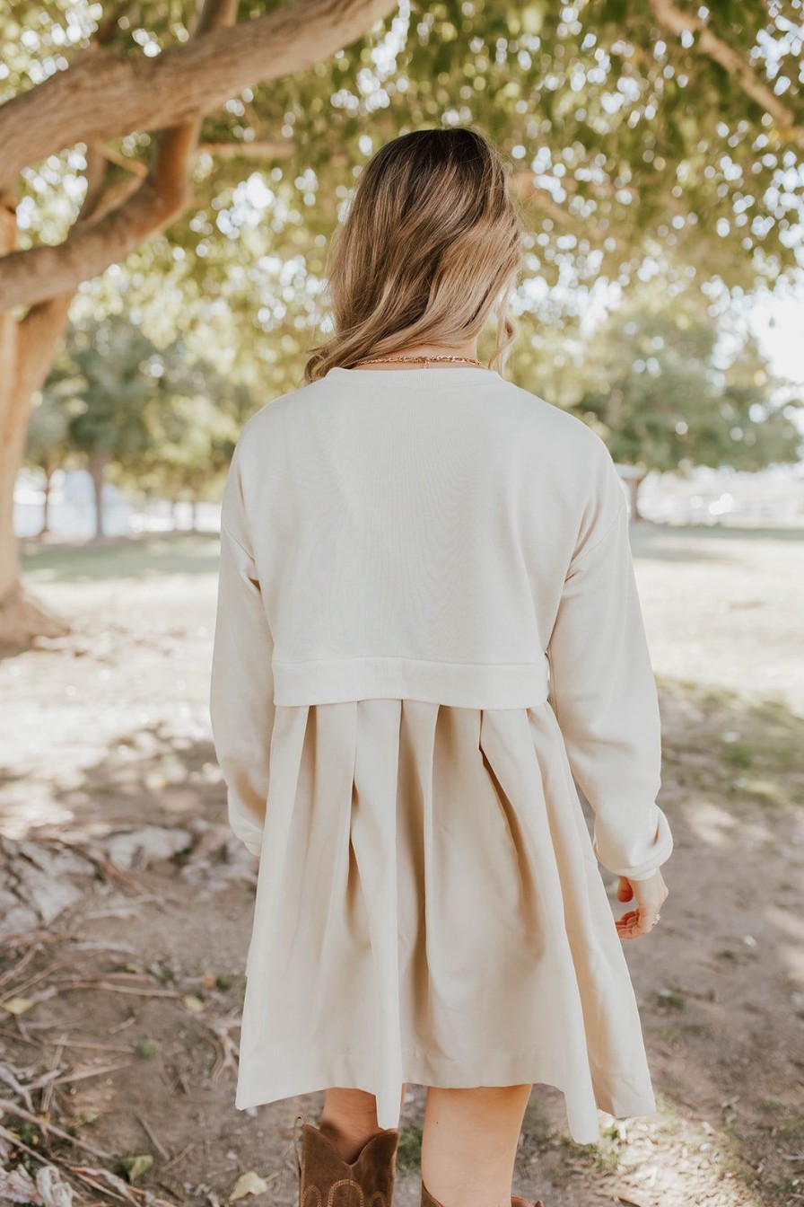 Women Pink Desert Dresses | The Terri Pleated Mini Dress In Stone