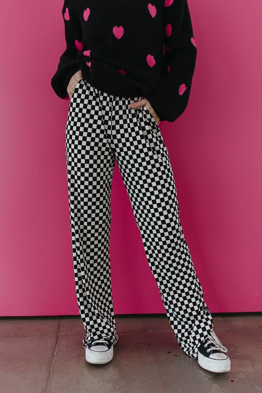 Women Pink Desert Bottoms | The Raylynne Retro Checkered Flare Pants