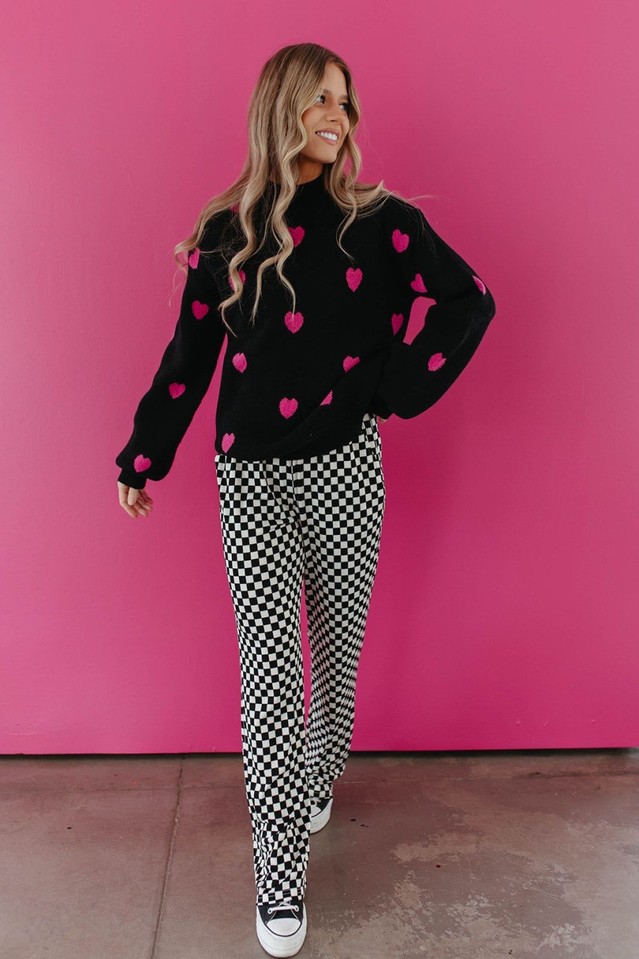 Women Pink Desert Bottoms | The Raylynne Retro Checkered Flare Pants