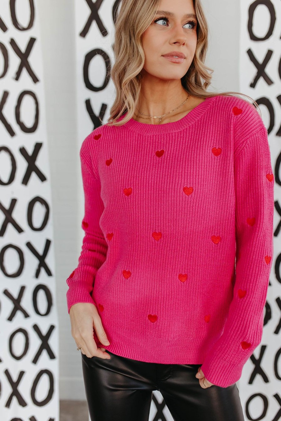 Women Pink Desert Tops | The Heart Confetti Sweater In Hot Pink