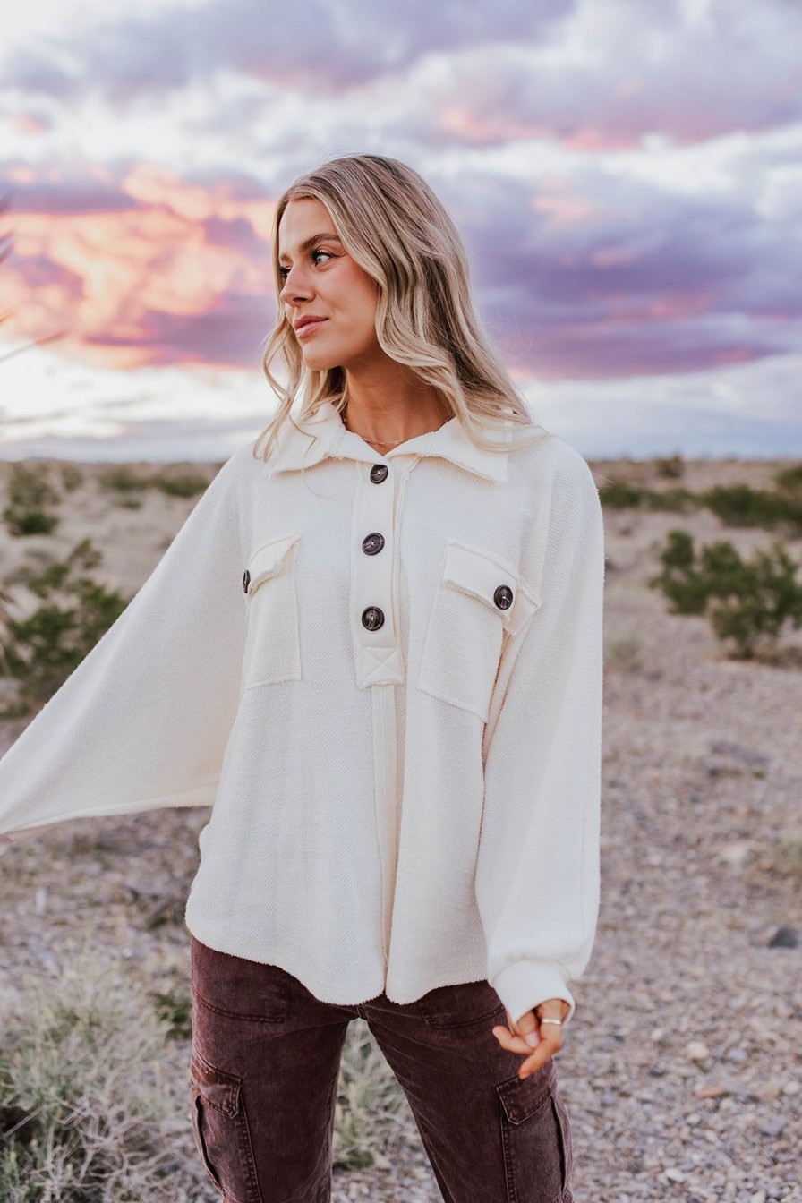 Women Pink Desert Tops | The Lizzy Collared Pullover In Cream