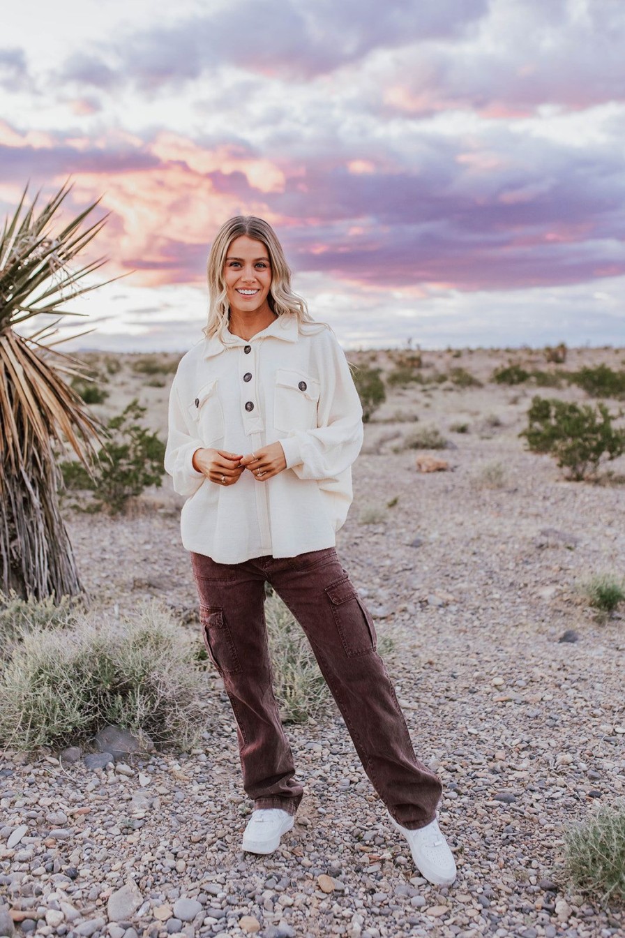 Women Pink Desert Tops | The Lizzy Collared Pullover In Cream