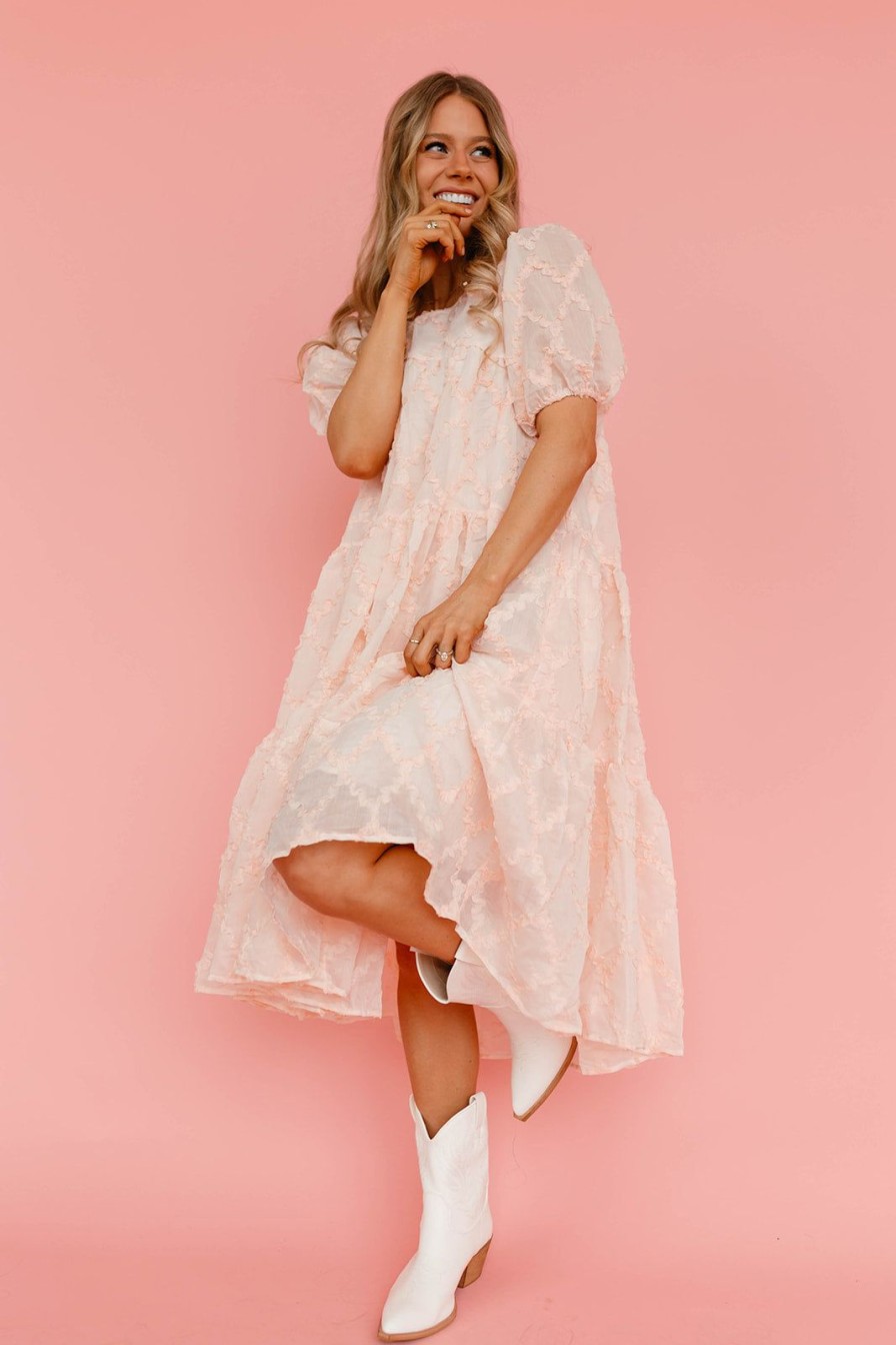 Women Pink Desert Dresses | The Mirabelle Puff Sleeve Dress In Peach