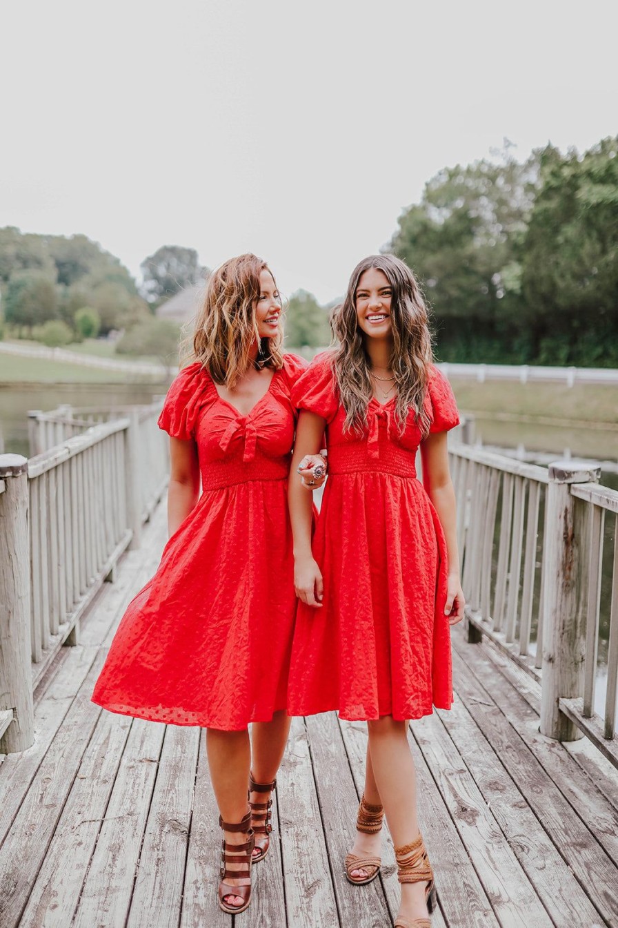 Women Pink Desert Dresses | The Betsy Tie Front Embroidered Dress In Red By Pink Desert