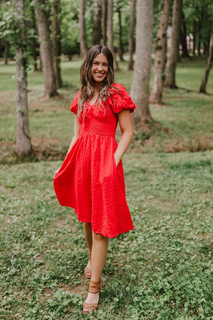 Women Pink Desert Dresses | The Betsy Tie Front Embroidered Dress In Red By Pink Desert