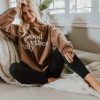 Women Pink Desert Tops | The Good Vibes Embroidered Sweatshirt In Brown