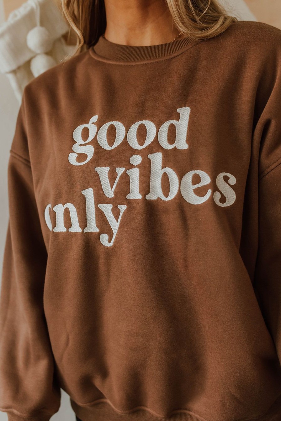 Women Pink Desert Tops | The Good Vibes Embroidered Sweatshirt In Brown