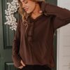 Women Pink Desert Tops | The Suzie Henley Top In Brown