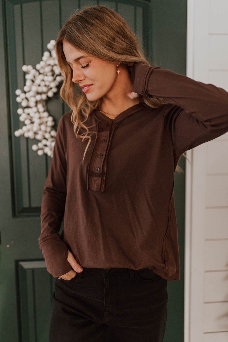 Women Pink Desert Tops | The Suzie Henley Top In Brown