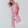 Women Pink Desert Tops | The Rylie Ribbed Wide Leg Set In Bubblegum Pink By Pink Desert