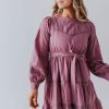 Women Pink Desert Dresses | The Lacey Long Sleeve Mini Dress In Mauve